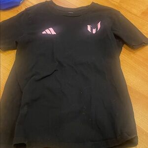 adidas Messi Black Kids Tee with Pink Highlights